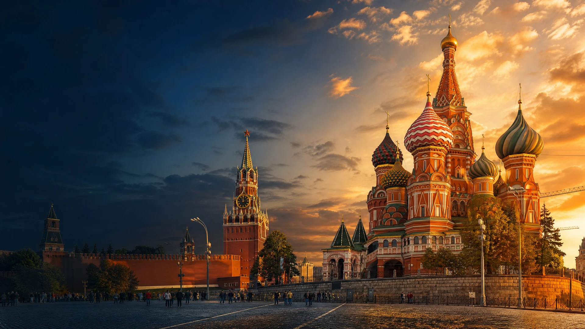 Moscow Red Square and Saint Basil's Cathedral at golden hour